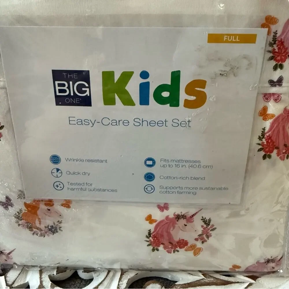Pink Butterflies & Unicorns 3 Piece Full Sheet set by Big Kids NEW